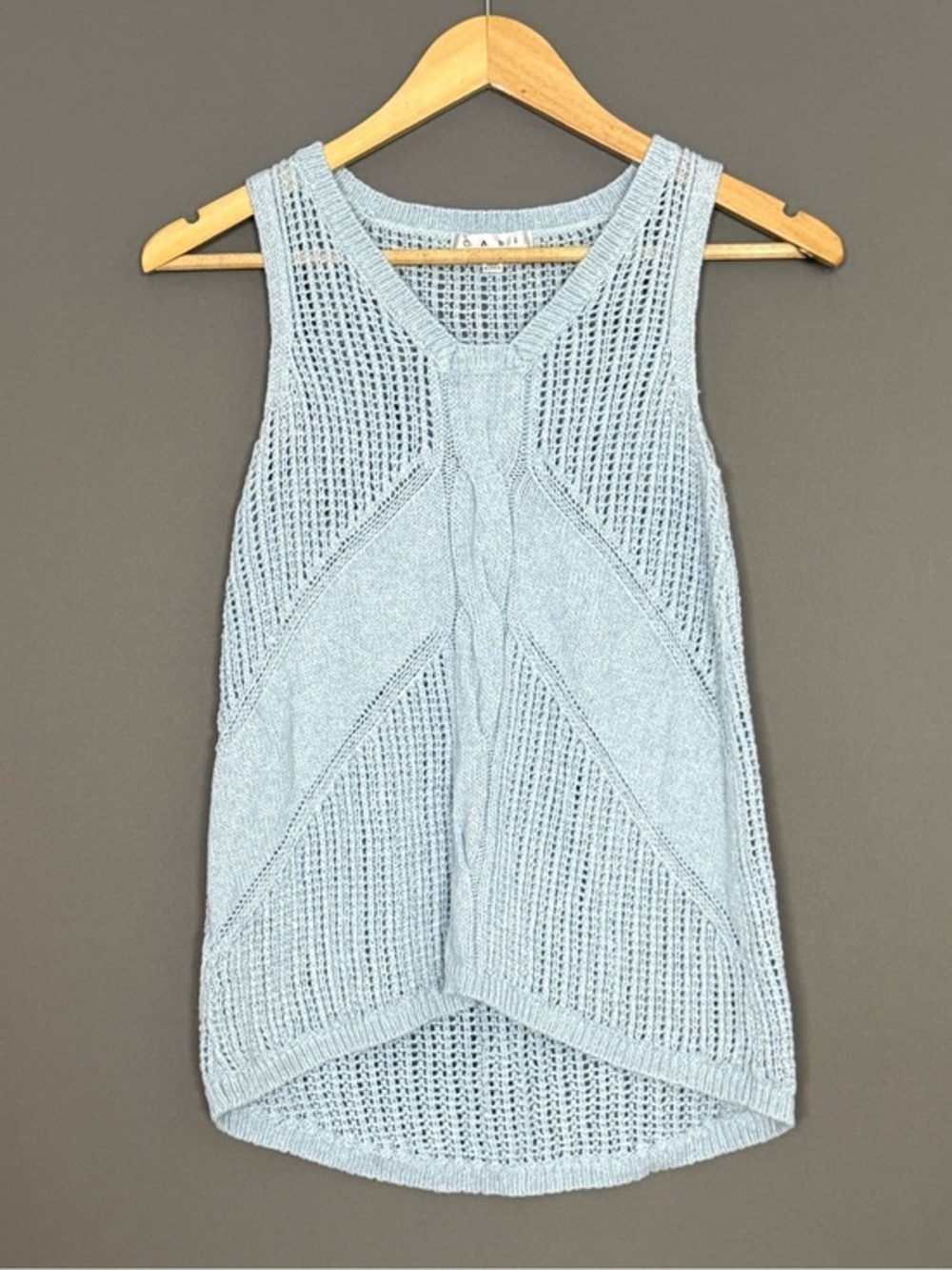 Cabi Sea Spray Silk Linen Open Knit Sweater Tank Blue XS Boho Coastal